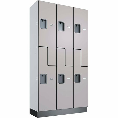 GLOBAL INDUSTRIAL 2-Tier 6 Door Wood Locker, 36inW x 15inD x 72inH, Gray, Assembled 299227